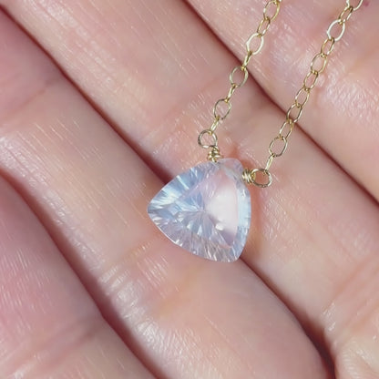 Floating Gem Rose Quartz Trillion Cut 14K Gold-Filled Necklace