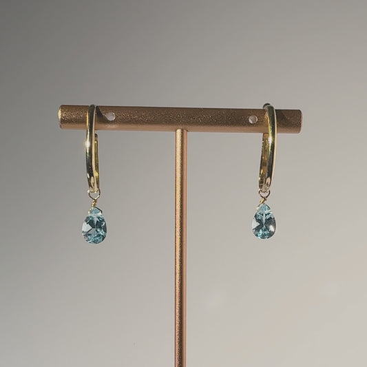 Blue Topaz Pear Cut 14K Gold Ear Cuffs