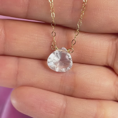 Floating Gem Rose Quartz Teardrop Cut 14K Gold-Filled Necklace