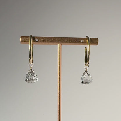 Rock Crystal Trillion Cut 14K Gold Ear Cuffs