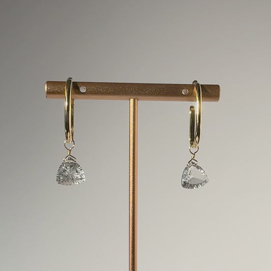 Rock Crystal Trillion Cut 14K Gold Ear Cuffs