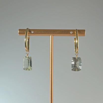 Green Amethyst Rectangle Cut 14K Gold Ear Cuffs