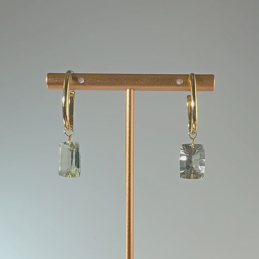 Green Amethyst Rectangle Cut 14K Gold Ear Cuffs