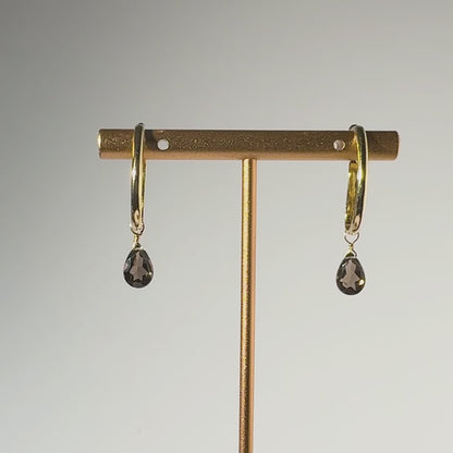 Smoky Quartz Pear Cut 14K Gold Ear Cuffs