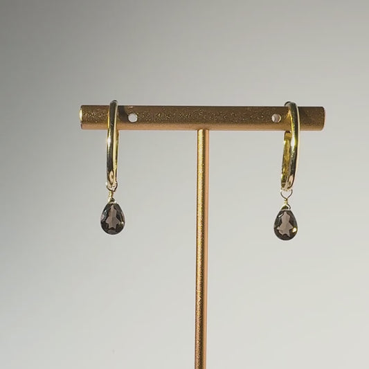 Smoky Quartz Pear Cut 14K Gold Ear Cuffs