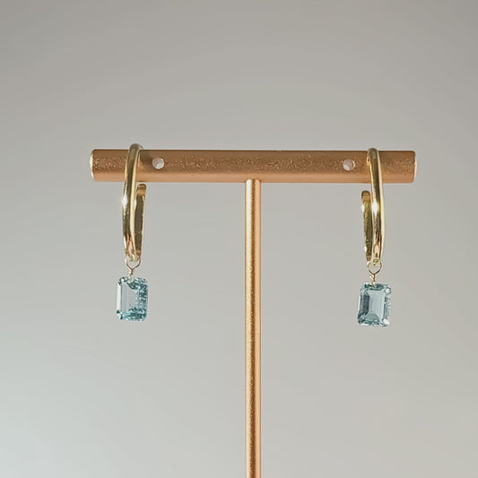 Blue Topaz Emerald Cut 14K Gold Ear Cuffs