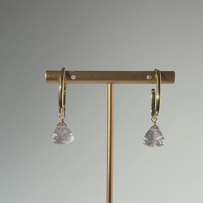 Rose Quartz Trillion Cut 14K Gold Ear Cuffs