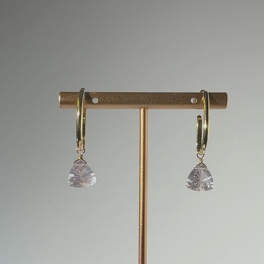 Rose Quartz Trillion Cut 14K Gold Ear Cuffs