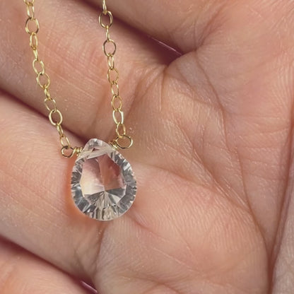 Floating Gem Rock Crystal Pear Cut 14K Gold-Filled Necklace