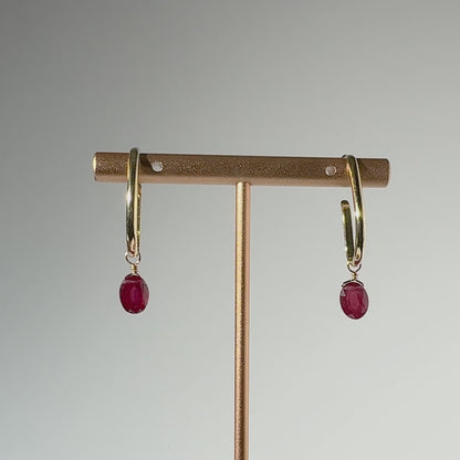 Ruby Oval Cut 14K Gold Ear Cuffs