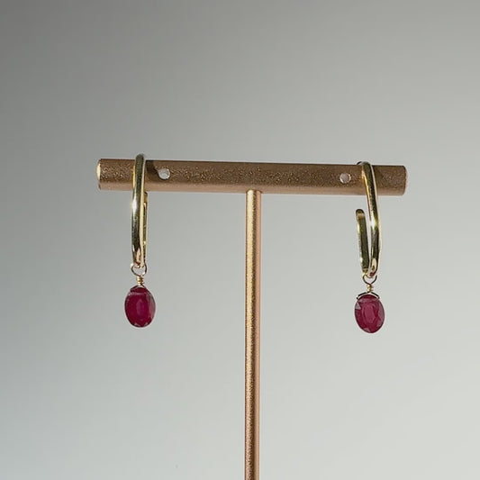 Ruby Oval Cut 14K Gold Ear Cuffs