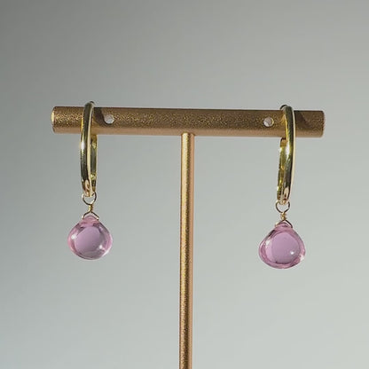 Pink Zircon Teardrop Cut 14K Gold Ear Cuffs