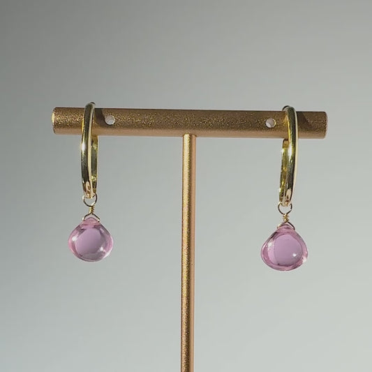 Pink Zircon Teardrop Cut 14K Gold Ear Cuffs