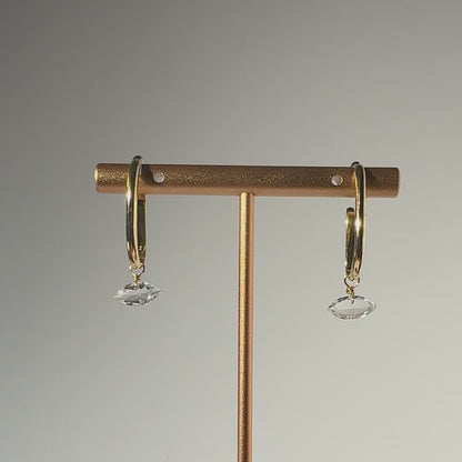 Rock Crystal Marquise Cut 14K Gold Ear Cuffs