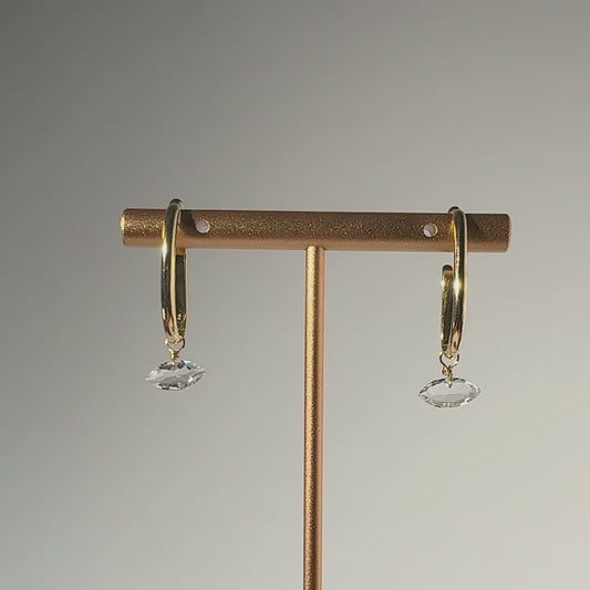 Rock Crystal Marquise Cut 14K Gold Ear Cuffs