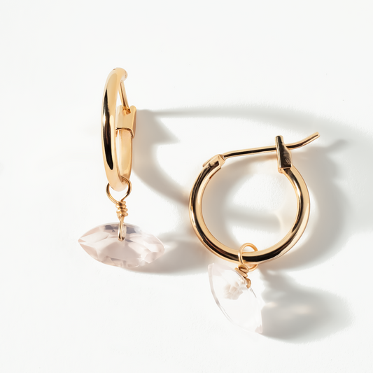 Rose Quartz Marquise Cut 14K Gold-Filled Hoop Earrings
