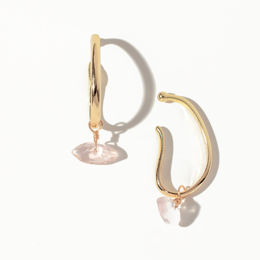 Rose Quartz Marquise Cut 14K Gold Ear Cuffs