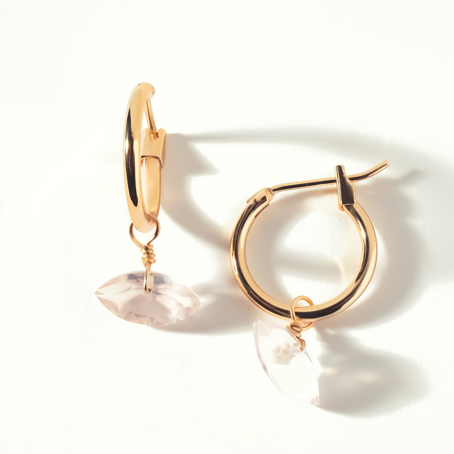 Rose Quartz Marquise Cut 14K Gold-Filled Hoop Earrings