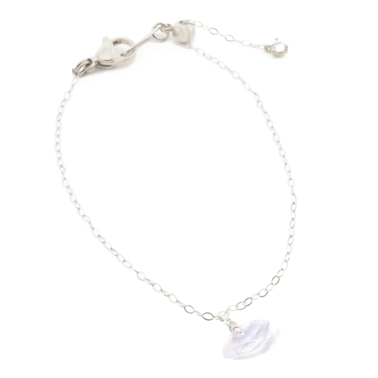 sterling silver dainty chain bracelet with Rose Quartz marquise cut gemstone.
