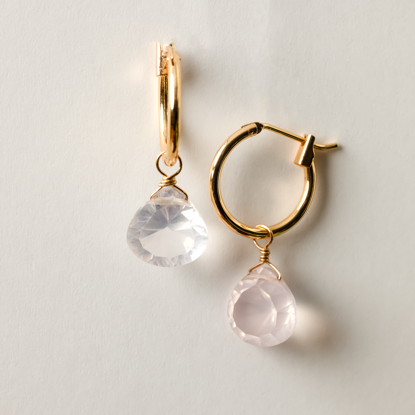 Rose Quartz Teardrop Cut 14K Gold-Filled Hoop Earrings