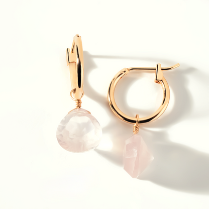 Rose Quartz Teardrop Cut 14K Gold-Filled Hoop Earrings