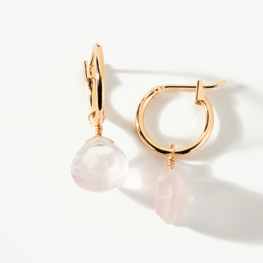 Rose Quartz Teardrop Cut 14K Gold-Filled Hoop Earrings