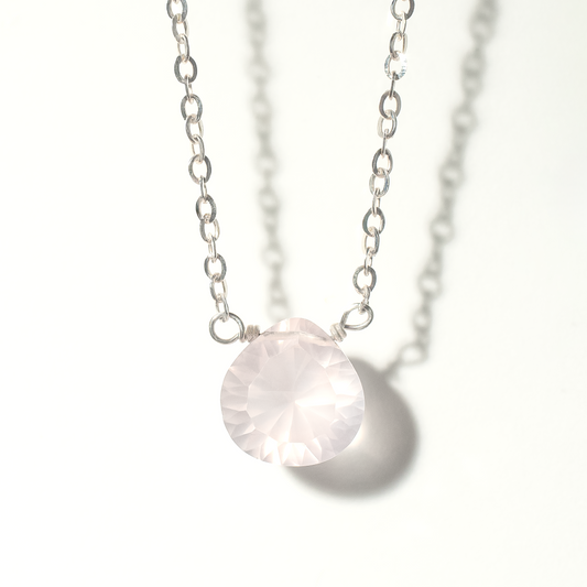 Floating Gem Rose Quartz Teardrop Cut Sterling Silver Necklace