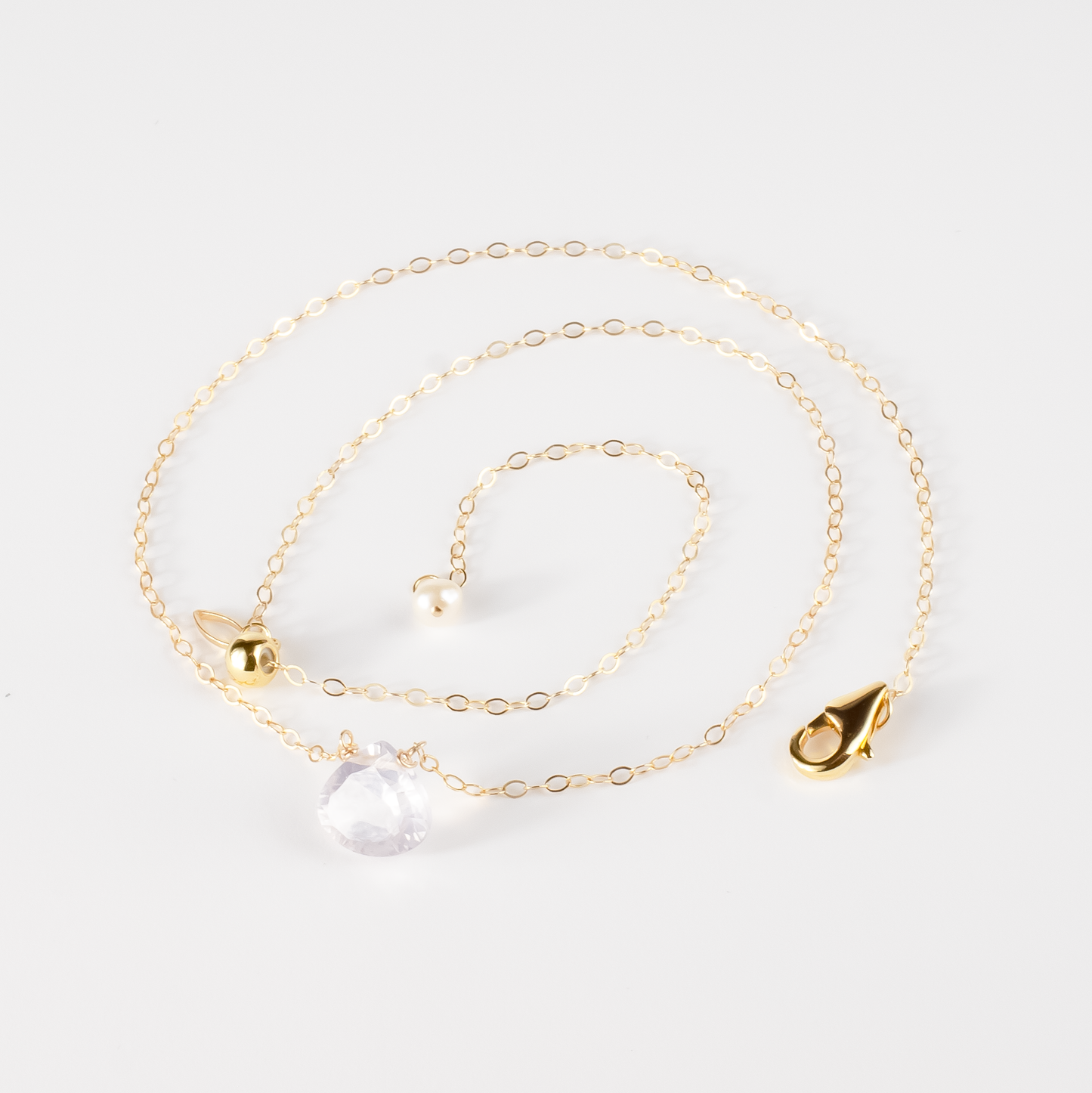 Floating Gem Rose Quartz Teardrop Cut 14K Gold-Filled Necklace