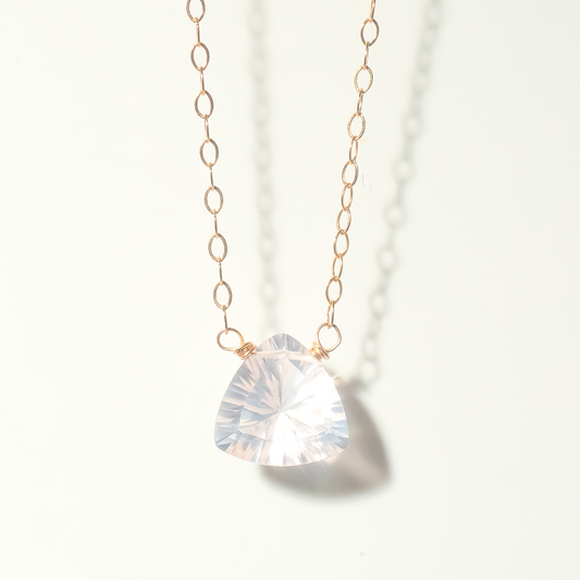 Floating Gem Rose Quartz Trillion Cut 14K Gold-Filled Necklace