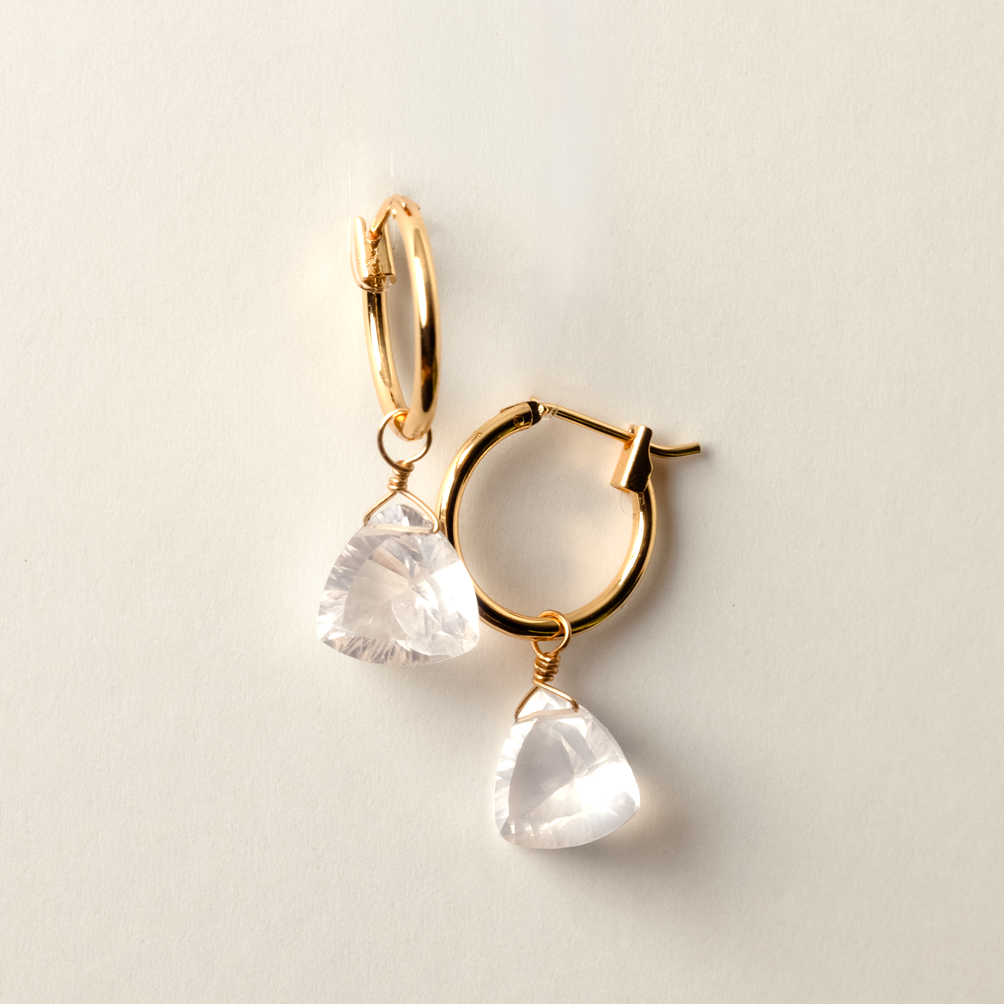Rose Quartz Trillion Cut 14K Gold-Filled Hoop Earrings