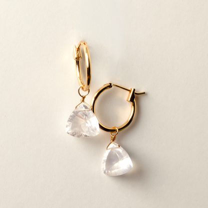 Rose Quartz Trillion Cut 14K Gold-Filled Hoop Earrings