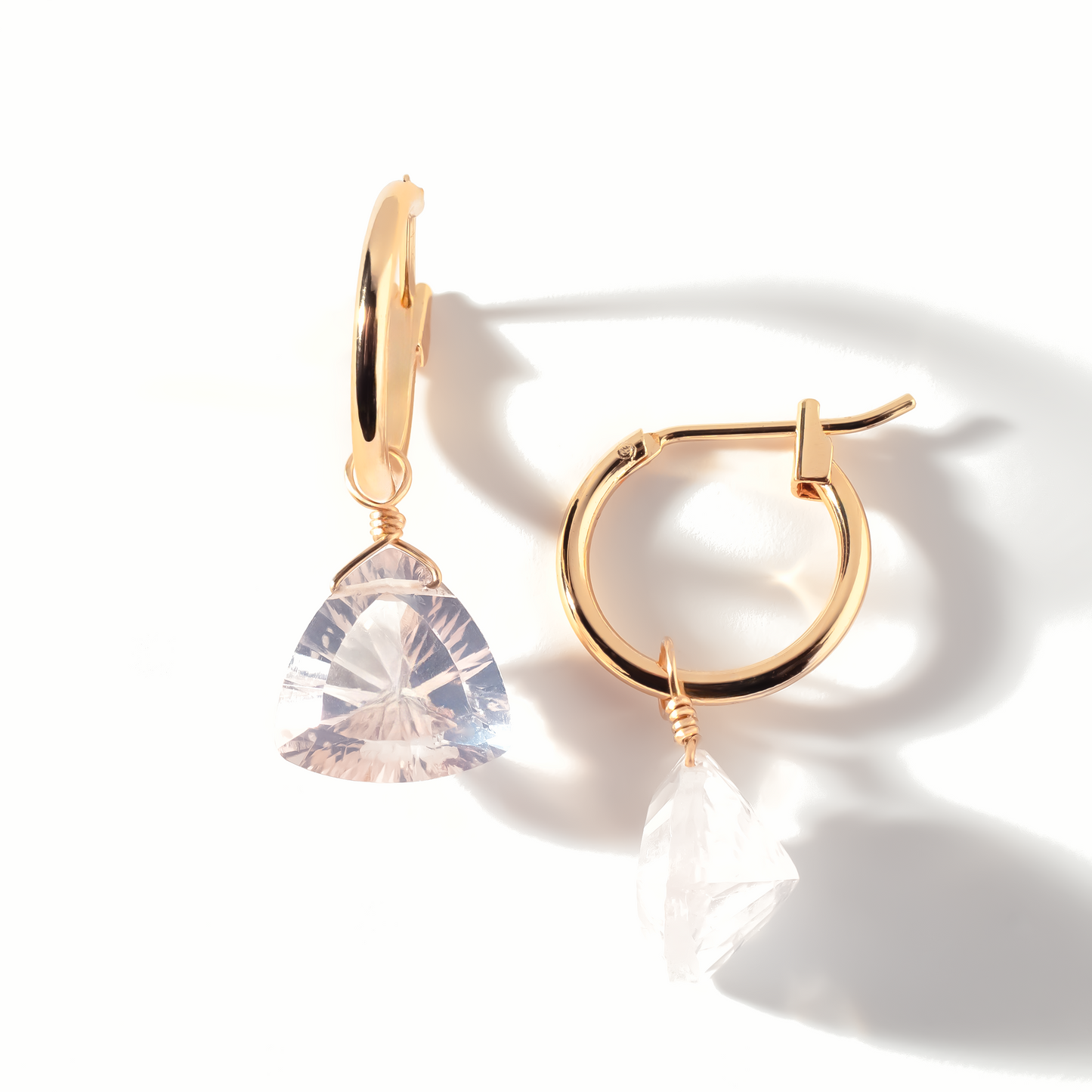 Rose Quartz Trillion Cut 14K Gold-Filled Hoop Earrings