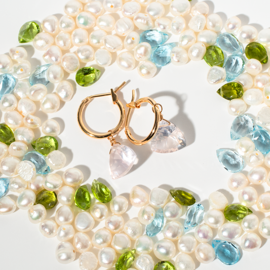 Rose Quartz Trillion Cut 14K Gold-Filled Hoop Earrings