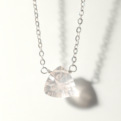 Floating Gem Rose Quartz Trillion Cut Sterling Silver Necklace