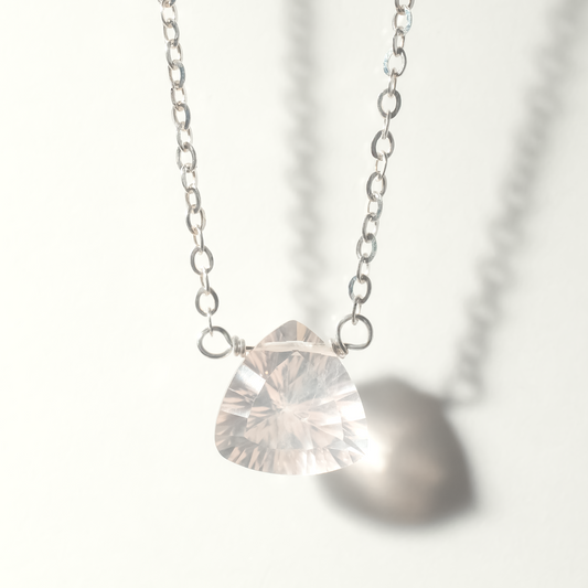 Floating Gem Rose Quartz Trillion Cut Sterling Silver Necklace