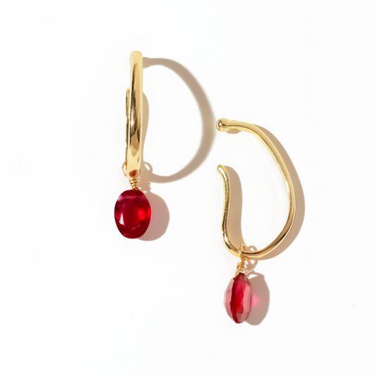 Ruby Oval Cut 14K Gold Ear Cuffs