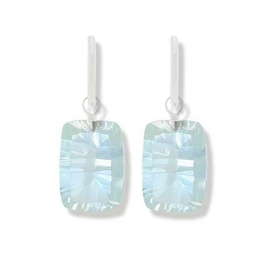 Green Amethyst Rectangle Cut Rhodium Hoop Earring