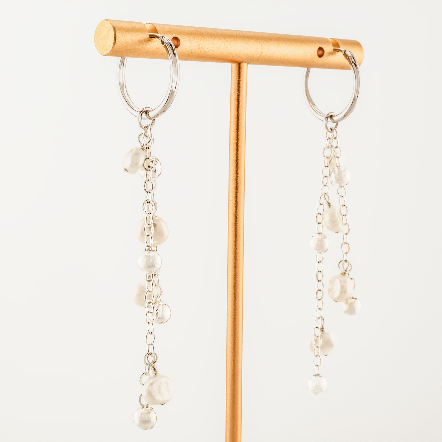 Dewdrops Double Strand Silver Hoop Earrings