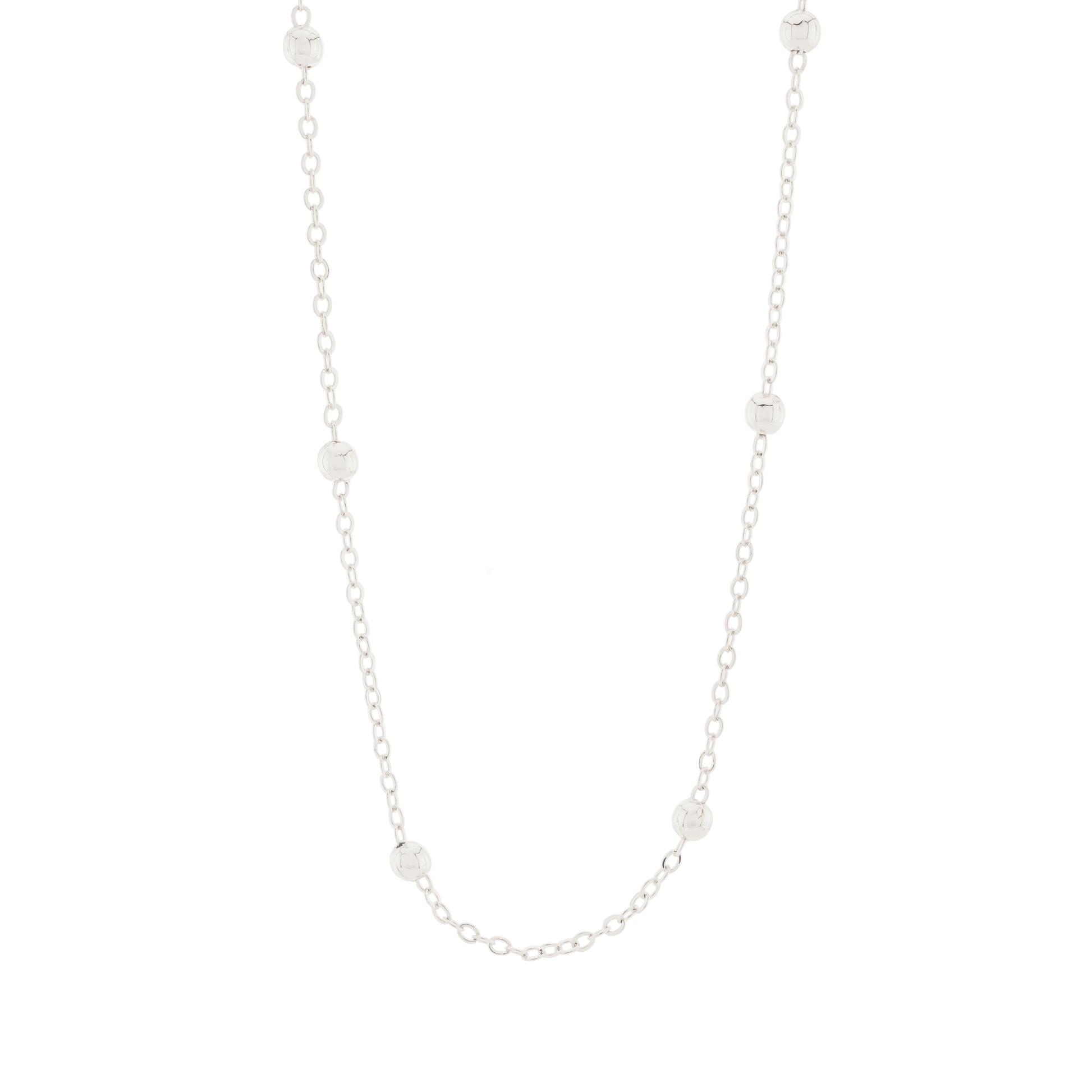 19" adjustable silver over brass flat oval necklace with 4mm silver beads.