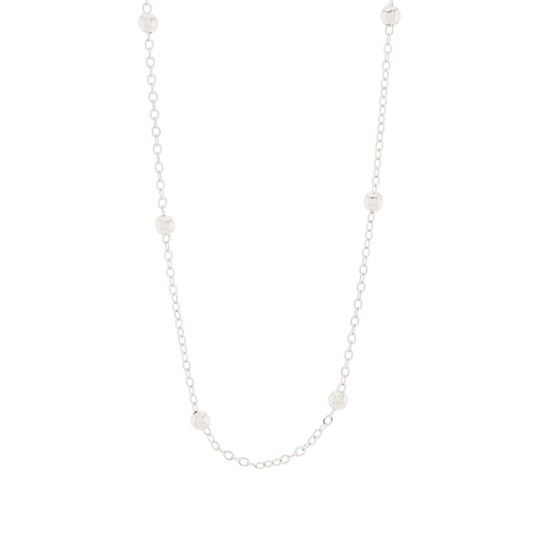19" adjustable silver over brass flat oval necklace with 4mm silver beads.