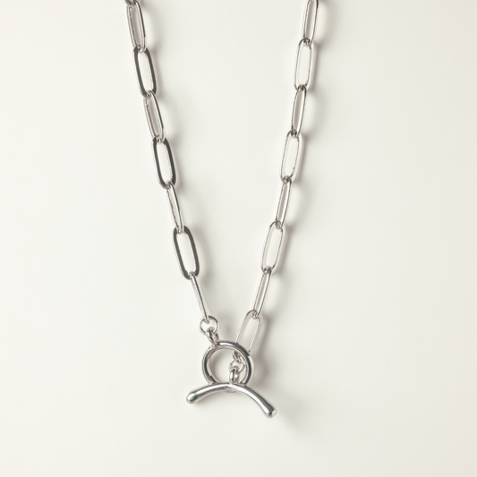 Sterling Silver-Filled Toggle Clasp Paperclip Necklace