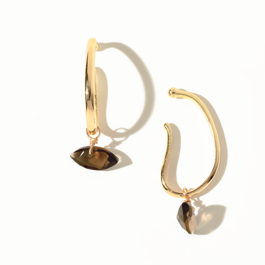 Smoky Quartz Marquise Cut 14K Gold Ear Cuffs