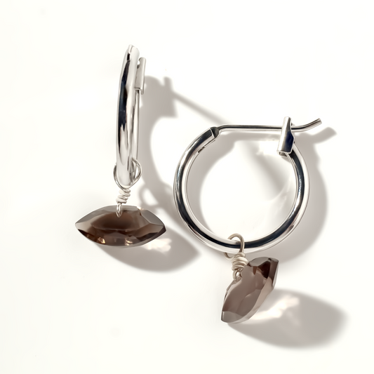 Smoky Quartz Marquise Cut Rhodium Hoop Earrings