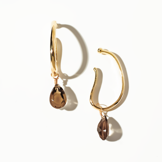 Smoky Quartz Pear Cut 14K Gold Ear Cuffs