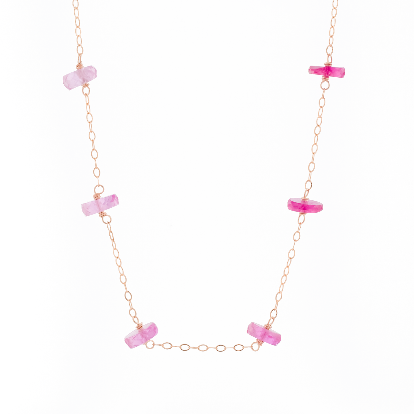 Strawberry Sapphire 6 Station 14K Gold-Filled Necklace