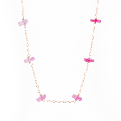 Strawberry Sapphire 6 Station 14K Gold-Filled Necklace